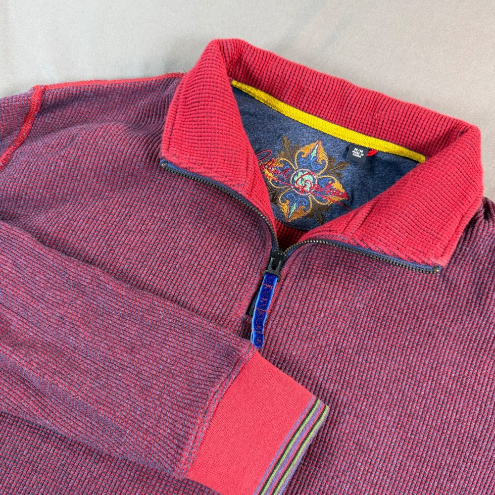 Robert Graham Mens Burgundy Blue Waffle Knit Quarter Zip Pullover Sweater Size M